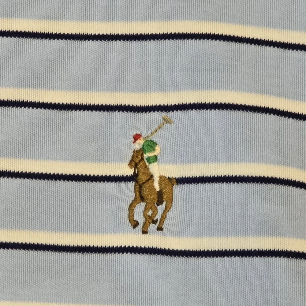 Men's L GOLF Polo Ralph Lauren Polo Shirt Pima Soft Blue Striped Flesh Pony NICE